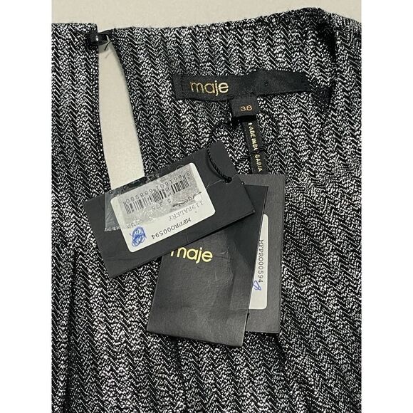 Maje Ralery Metallic Long Sleeve Cocktail Dress Argent Silver Grey Size Medium - Picture 3 of 16